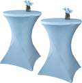 2 Pack 32x43 Inch Light Blue Cocktail Tablecloth Spandex Round Fitted Table Cover for Wedding Banquet Event Party