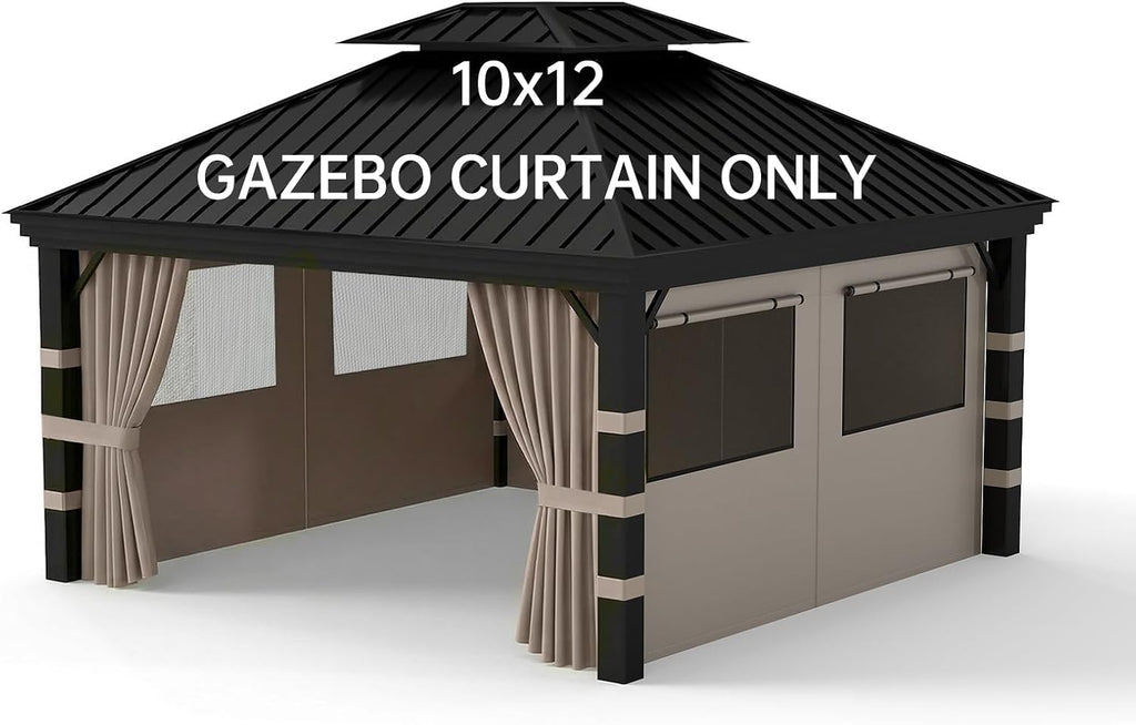 10x12 Gazebo Curtains Outdoor Waterproof, 4 Privacy Side Panels(Brown)