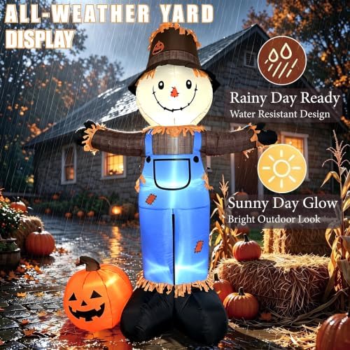 8 FT Fall Inflatables Scarecrow Decorations, Scarecrow with Pumpkin Inflatable Yard Decor Built-in LEDs,Scarecrow Blow Up Yard Decorations for Halloween Thanksgiving Fall Autumn Harvest Lawn Garden