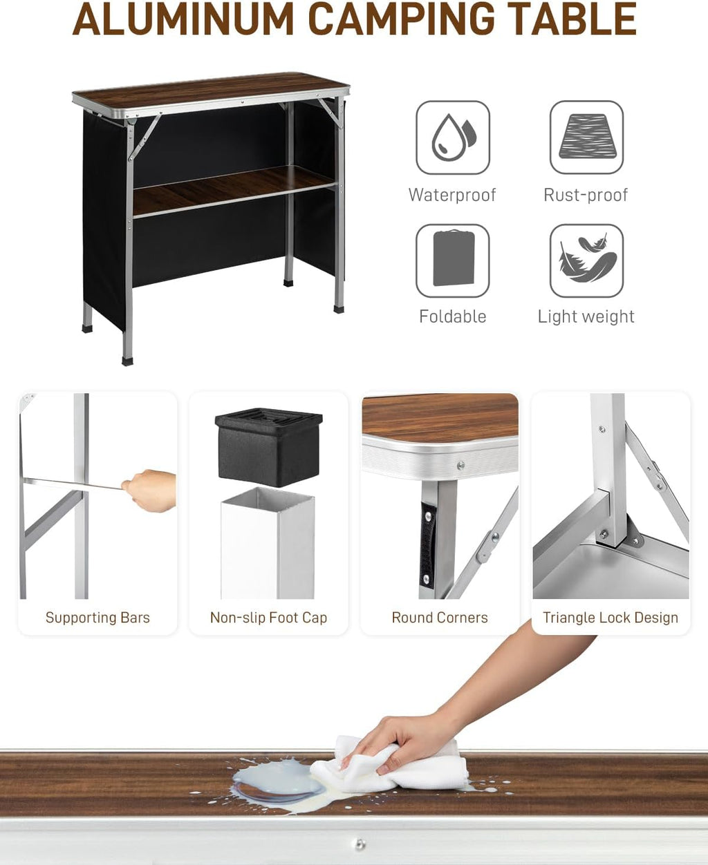 outvita portable bar table with 2 tier shelves, close-up detail