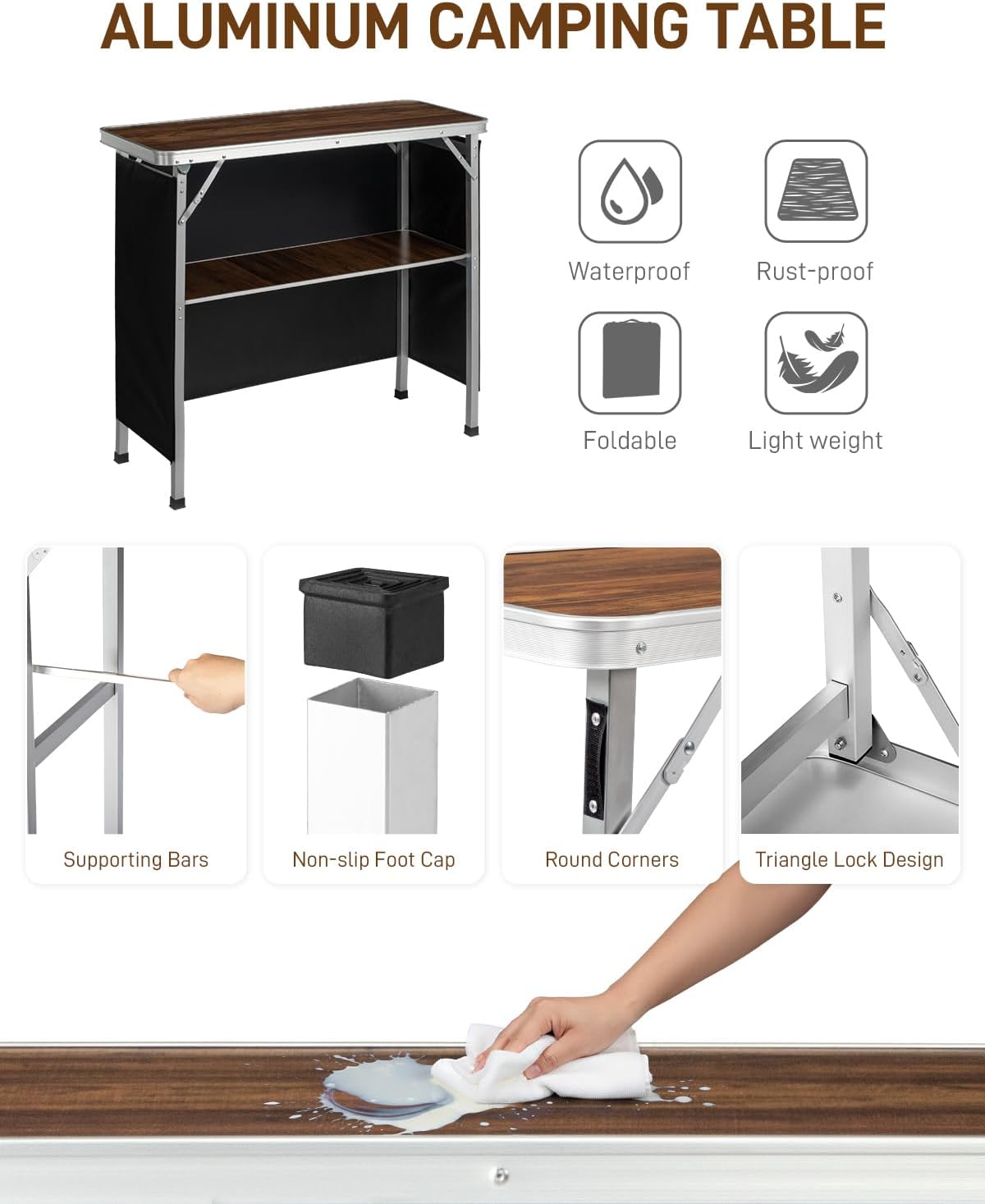 outvita portable bar table with 2 tier shelves, close-up detail