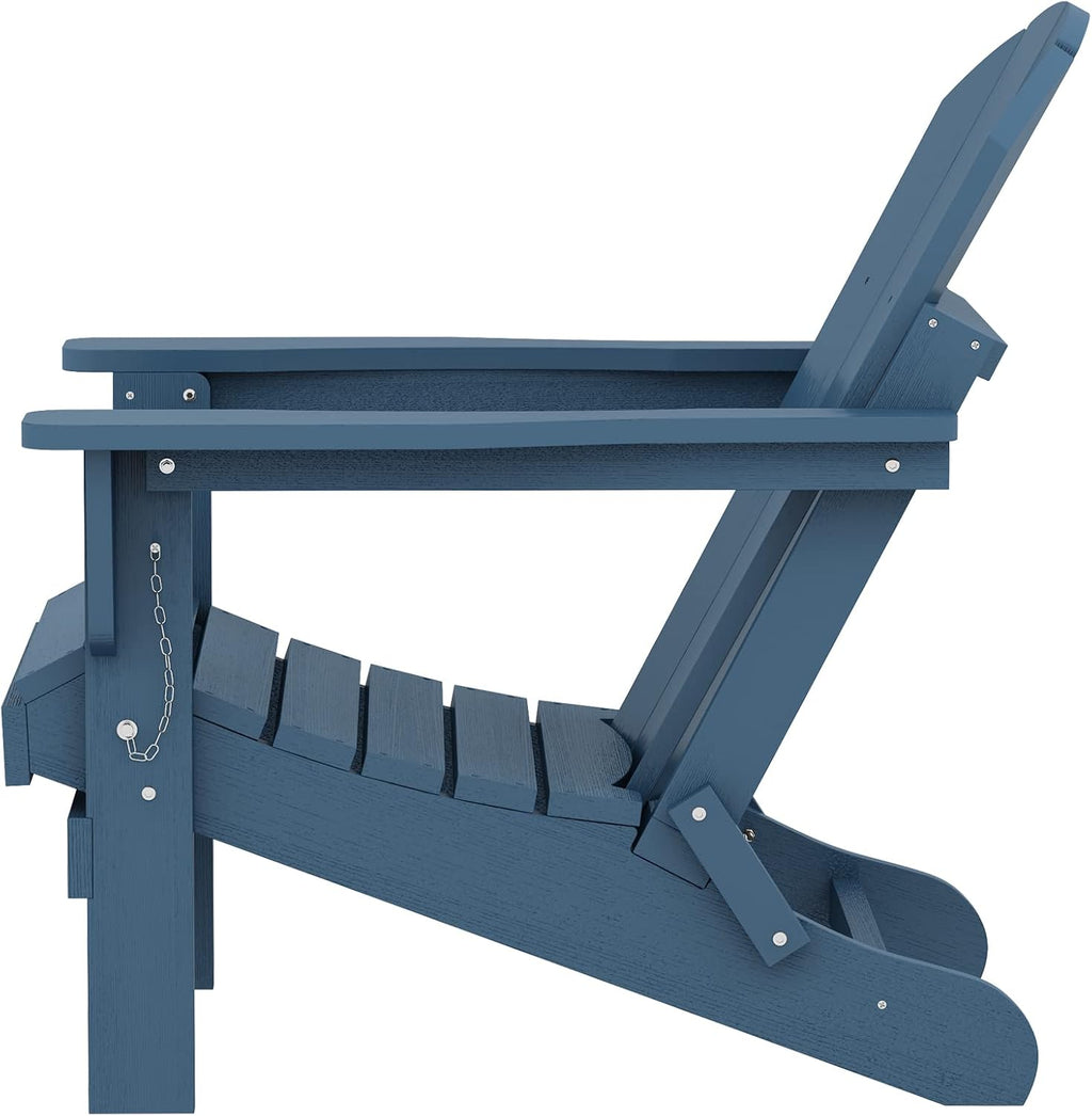 SERWALL Folding Adirondack Chairs with Cup Holder, Outdoor Fire Pit - Blue
