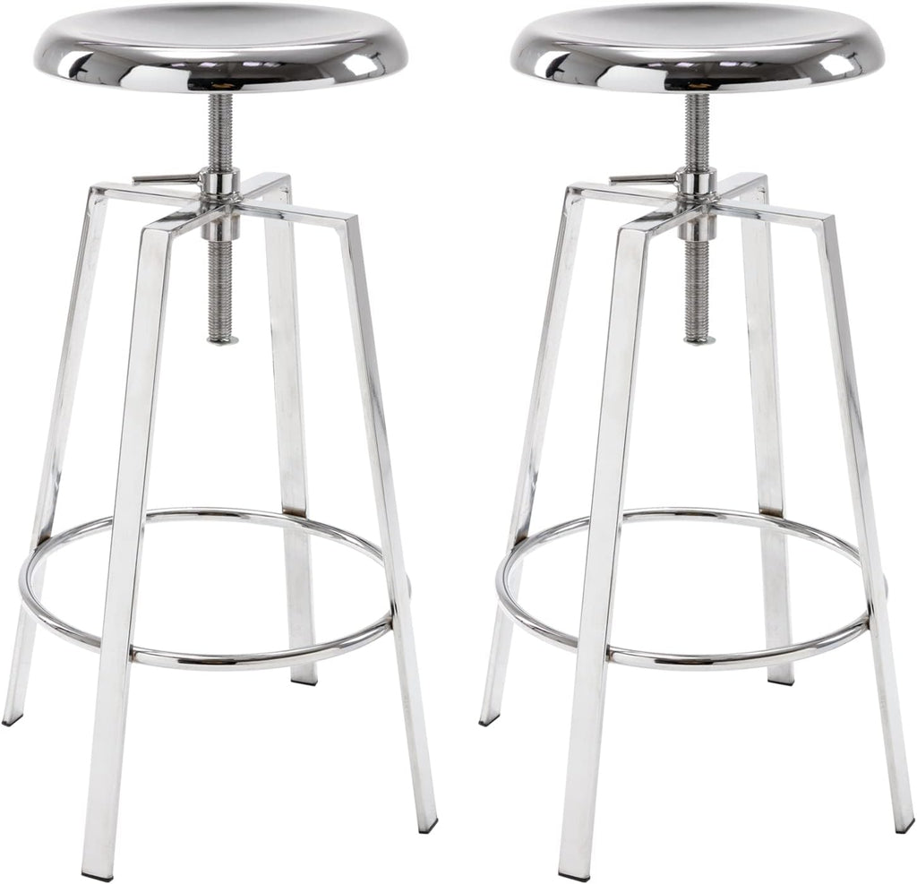Atlas Industrial Bar Stools Set of 2, Adjustable Swivel Metal, Chrome