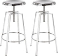 Atlas Industrial Bar Stools Set of 2, Adjustable Swivel Metal, Chrome
