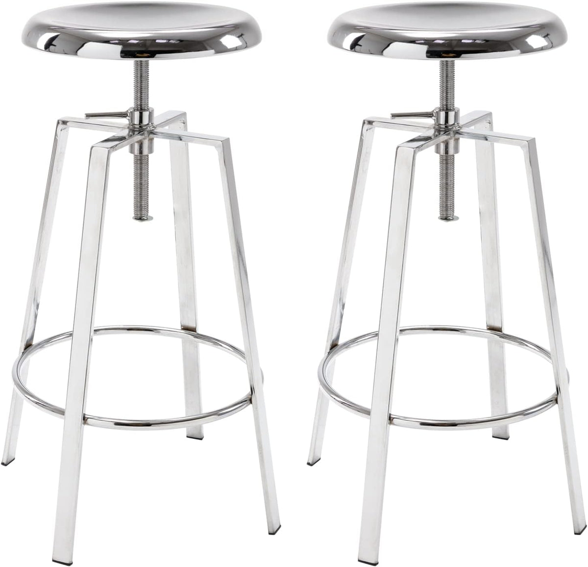Atlas Industrial Bar Stools Set of 2, Adjustable Swivel Metal, Chrome