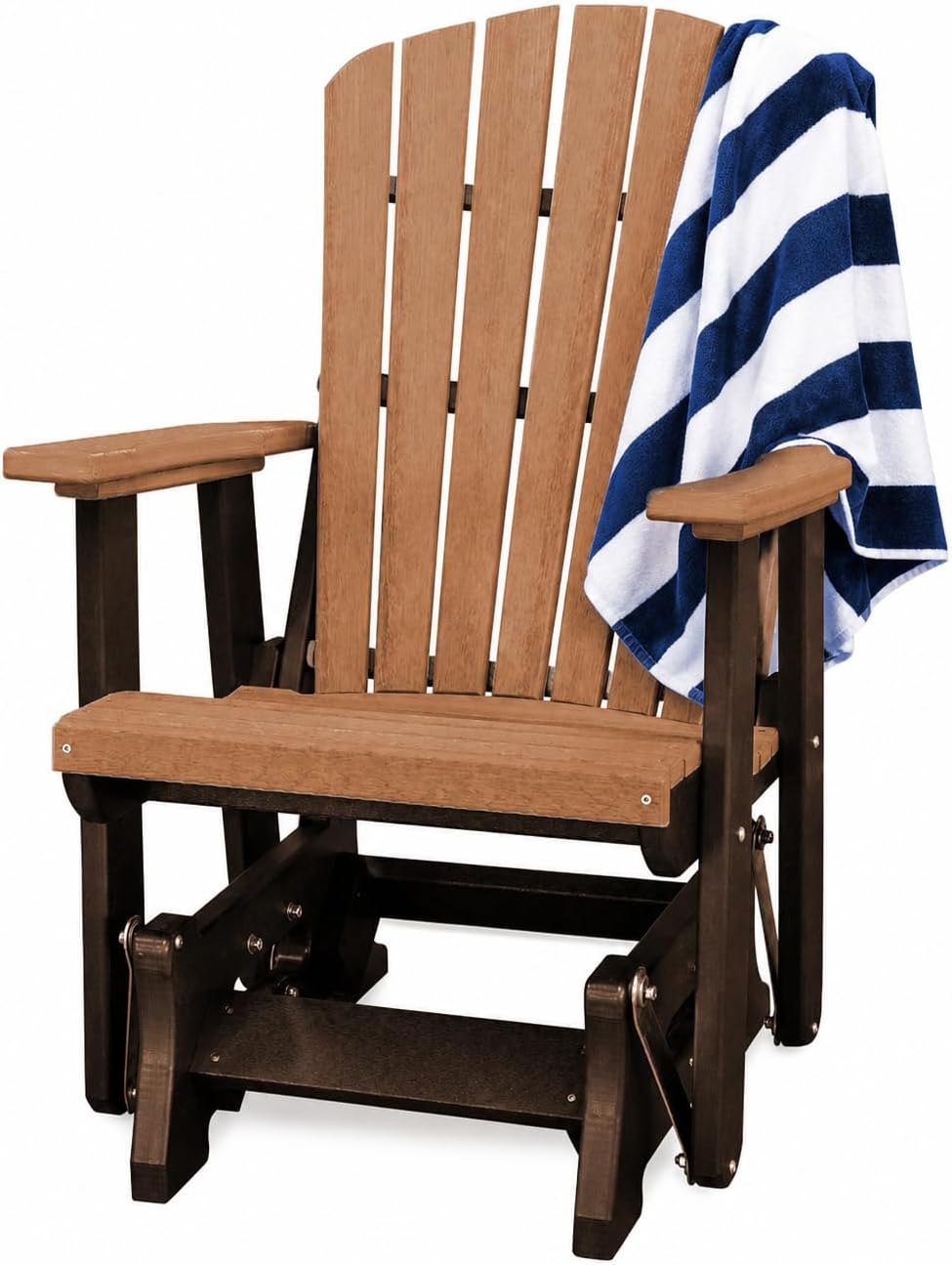 DutchCrafters Slat Fan Back Poly Adirondack Glider Outdoor Patio Chair (Tudor Brown & Cedar)
