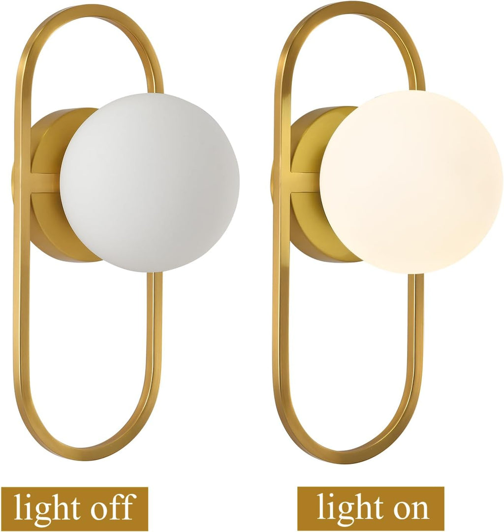 SeeU Modern Gold Wall Sconces Globe Lampshade Wall Light Fixture Set of 2
