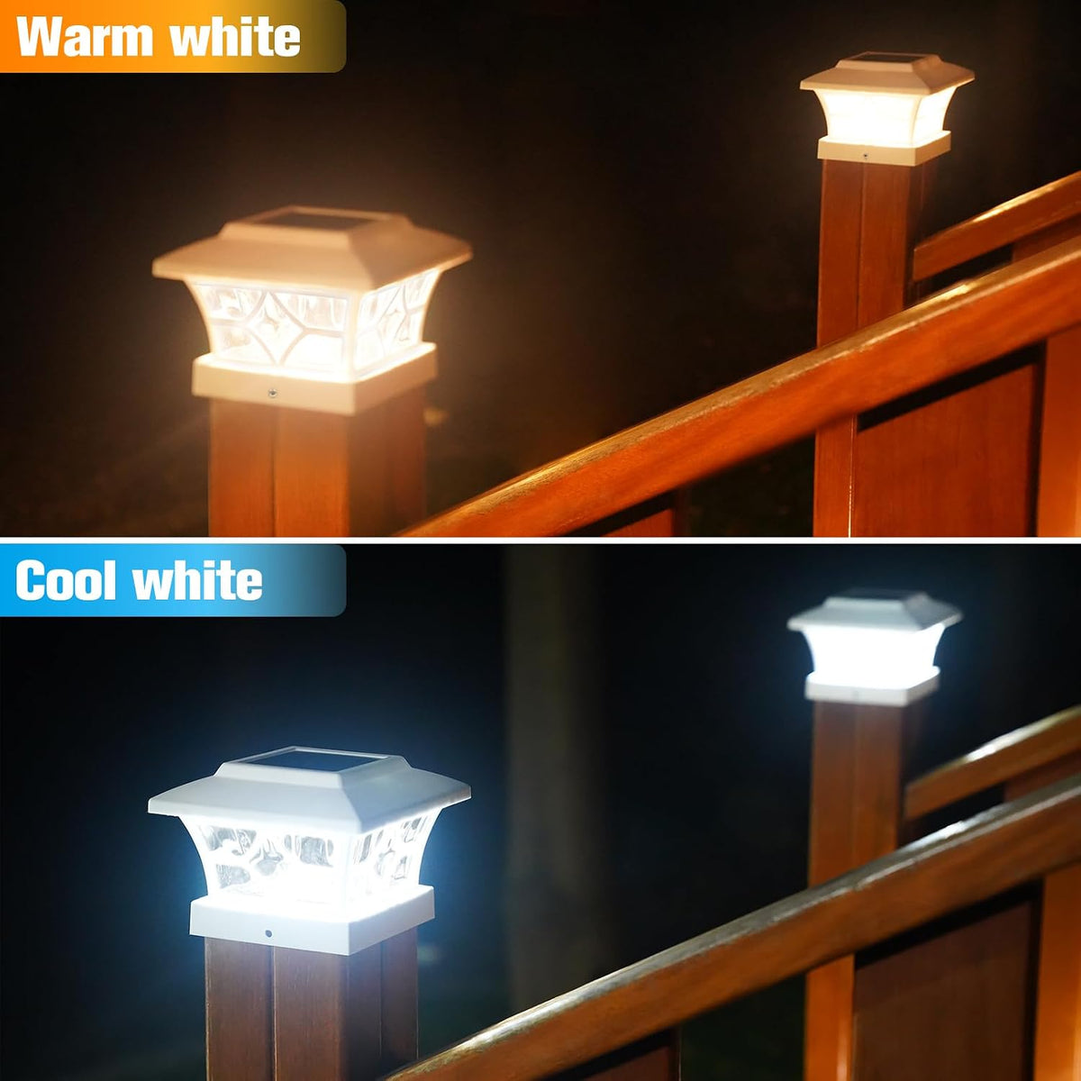 VOLISUN Solar Fence Post Cap Lights, Cool/Warm Modes Outdoor 4Pack, White