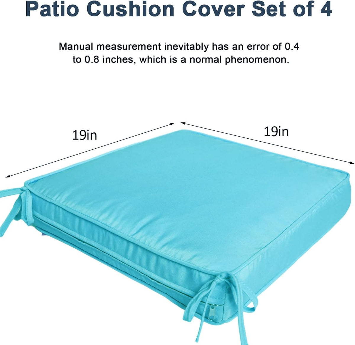 Outdoor Cushion Covers 4 Pack Waterproof&Fade Resistant Zipper Patio Furniture Cushion Covers for Couch,Sofa,Chair (Replacement Covers Only) (Cyan, 19×19×3)