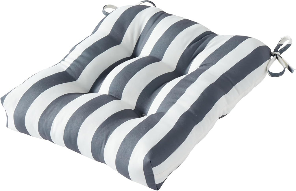 20x20 Square Tufted Outdoor Seat Cushion, Reversible Patio Chair Cushion with Ties, Durable Polyester Fabric, Eco-Friendly Recycled Fill, Weather-Resistant – Canopy Stripe Gray, Single