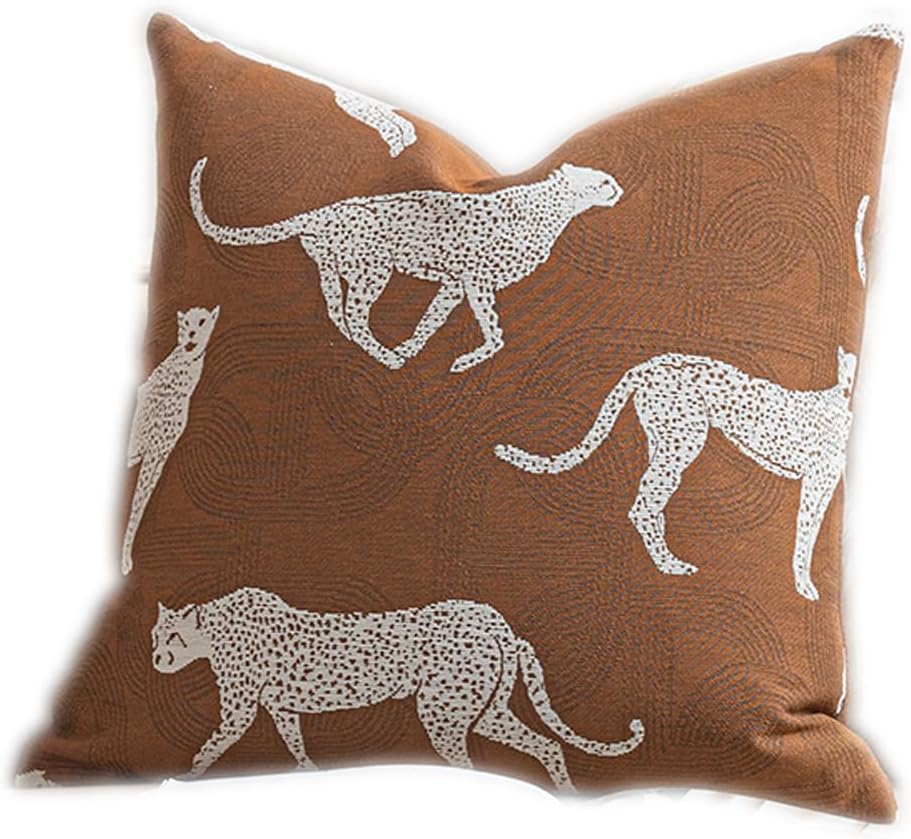 Croker Horse 22x22'' Inches Throw Pillow Cushion Cover - Leopard Cheetah Pattern Chenille Jacquard Embroidery Luxury Modern Fashion Style Couch Sofa Pillow Cover for Living Room Bedroom