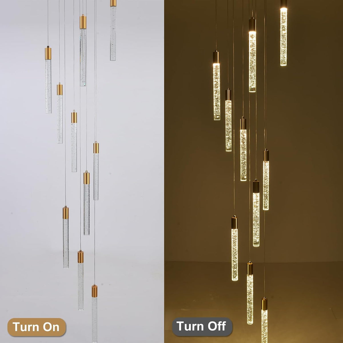 GEADI 10-Light Modern Crystal High Ceiling Chandelier for Foyer & Staircase