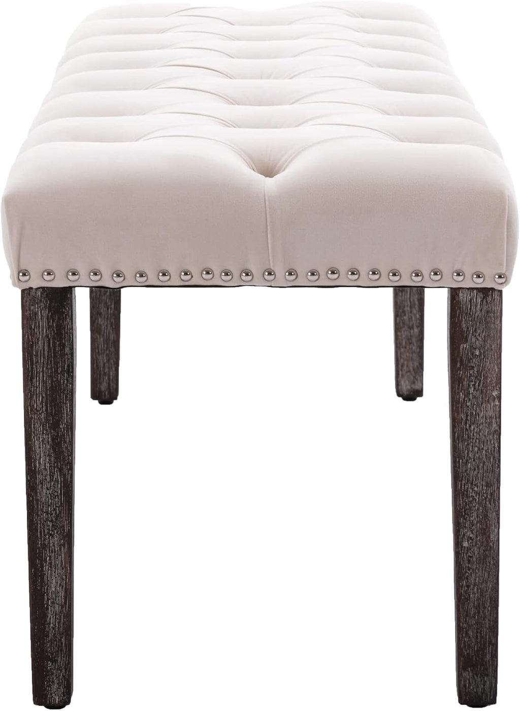 KCC Button-Tufted Ottoman Bench, Upholstered Velvet Bedroom Benches,Beige