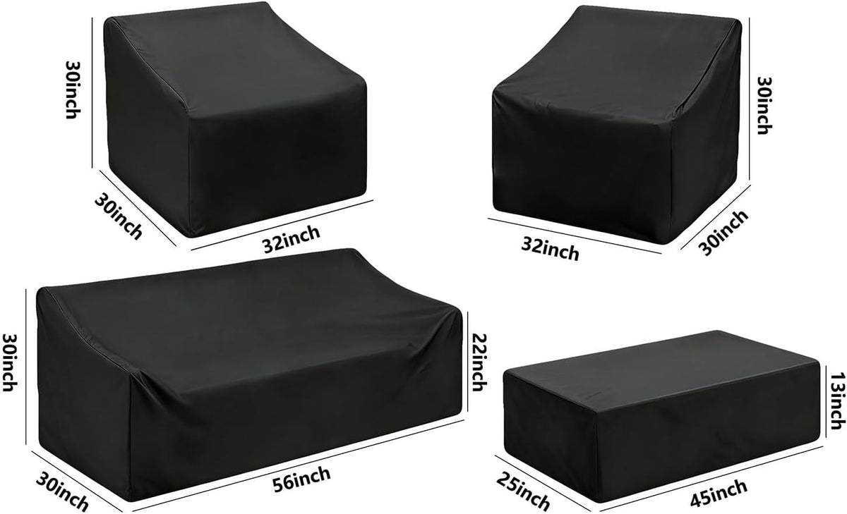 Patio Furniture Set Covers 4 Piece, 420D Oxford Waterproof with Drawstring, All-Weather Covers for Loveseat, Chair & Coffee Table, UV Protection for Patio & Deck (Black)
