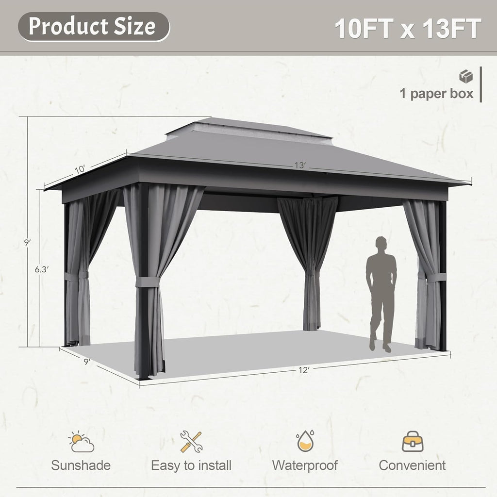 Devoko 10'x13' Outdoor Gazebo for Patio, Heavy Duty Steel Frame Canopy