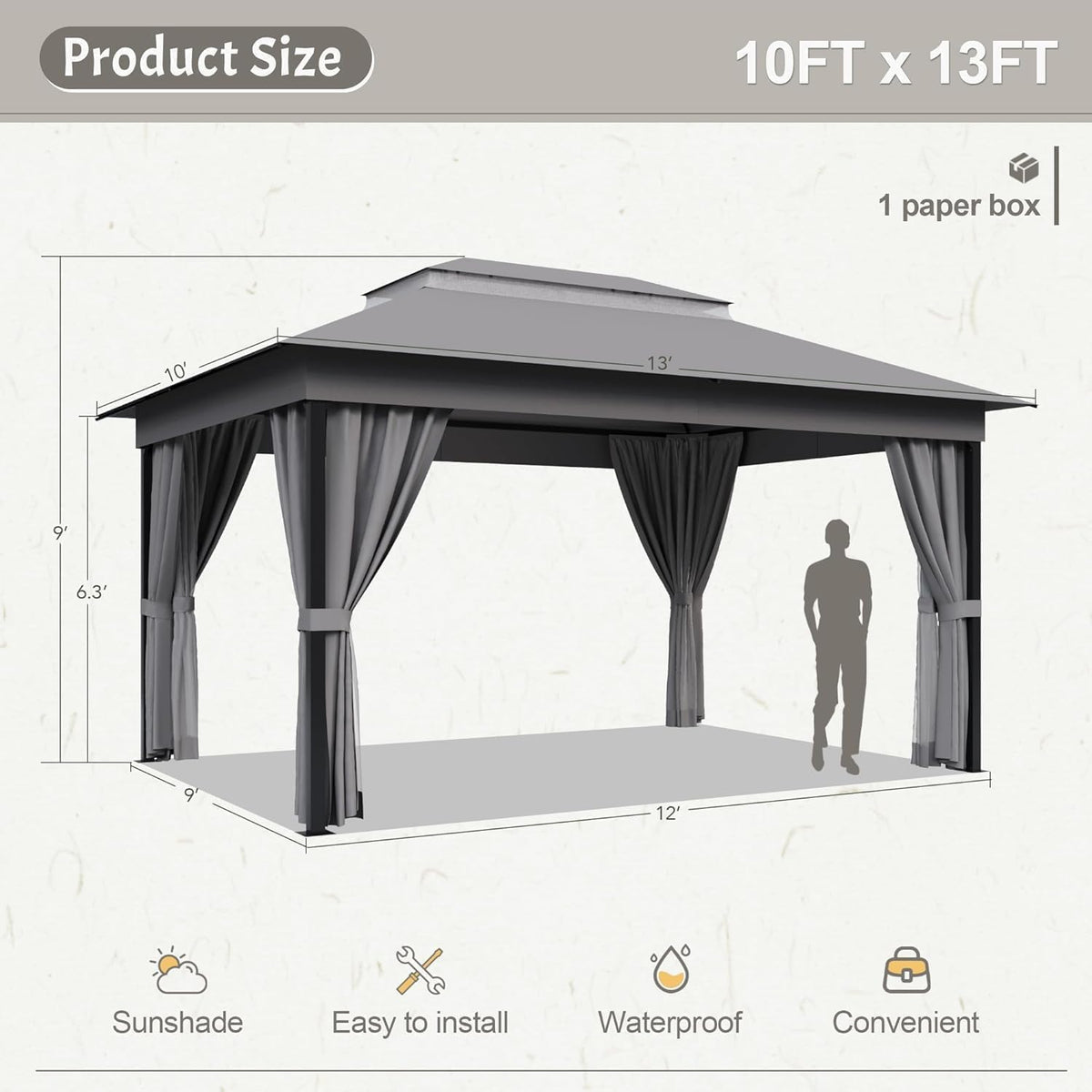 Devoko 10'x13' Outdoor Gazebo for Patio, Heavy Duty Steel Frame Canopy