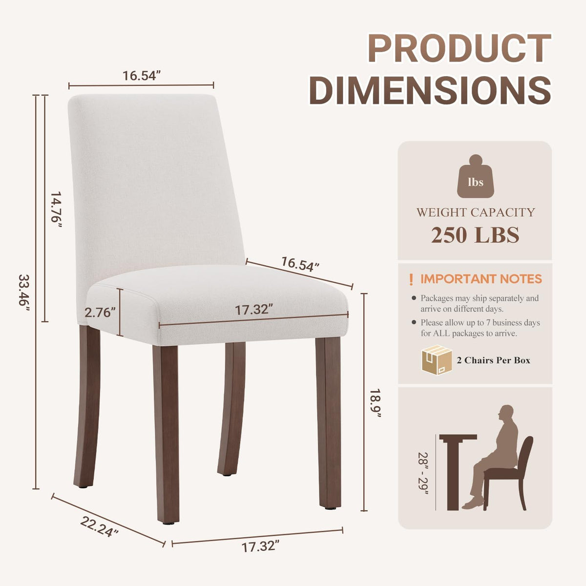 MALOL Modern Dining Chairs Set of 4, Upholstered Kitchen Chairs with High Back, Padded Fabric Dining Room Chair with Solid Wood Legs for Restaurant/Cafe/Home, Light Beige