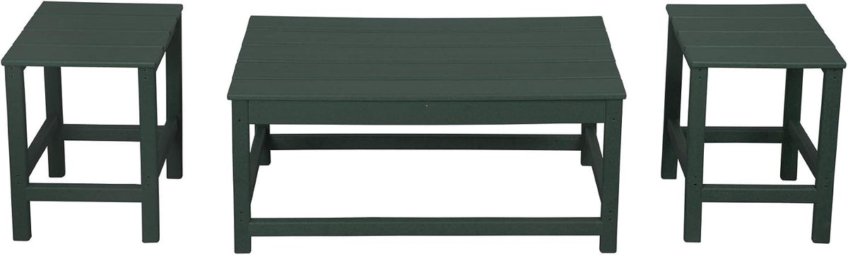 WestinTrends Malibu 3-Piece Set Outdoor Coffee and Side Table for Adirondack Chair, Dark Green