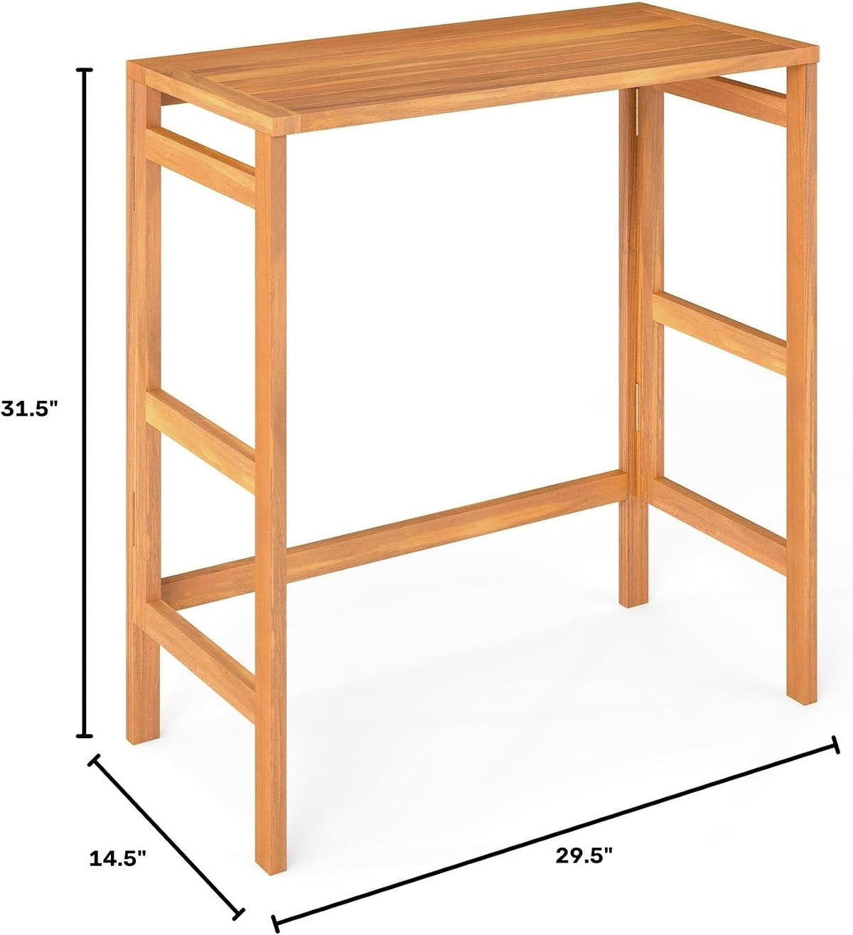 Tangkula Acacia Wood Outdoor Folding Bar Table, Patio Rectangle Counter Height Pub Table with Slatted Tabletop, for Balcony, Backyard Garden and Poolside