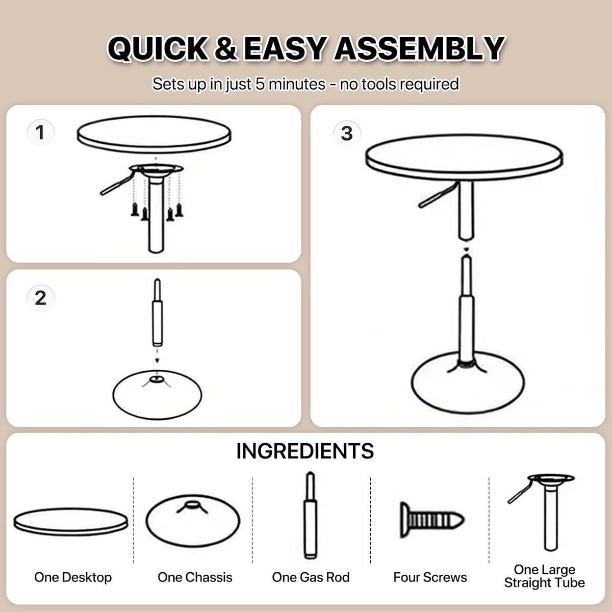 Magshion 31" Round Bar Table Height Adjustable 26"-35" Pub Table with Enlarged Base for Living Room Patio Bistro Café, Silver