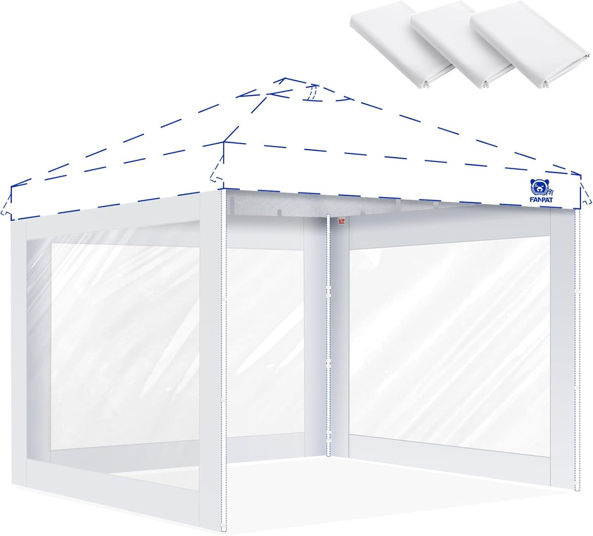 FANPAT 3Pcs Clear Sidewalls for 10x10 Pop Up Canopy, White(Sidewalls only)