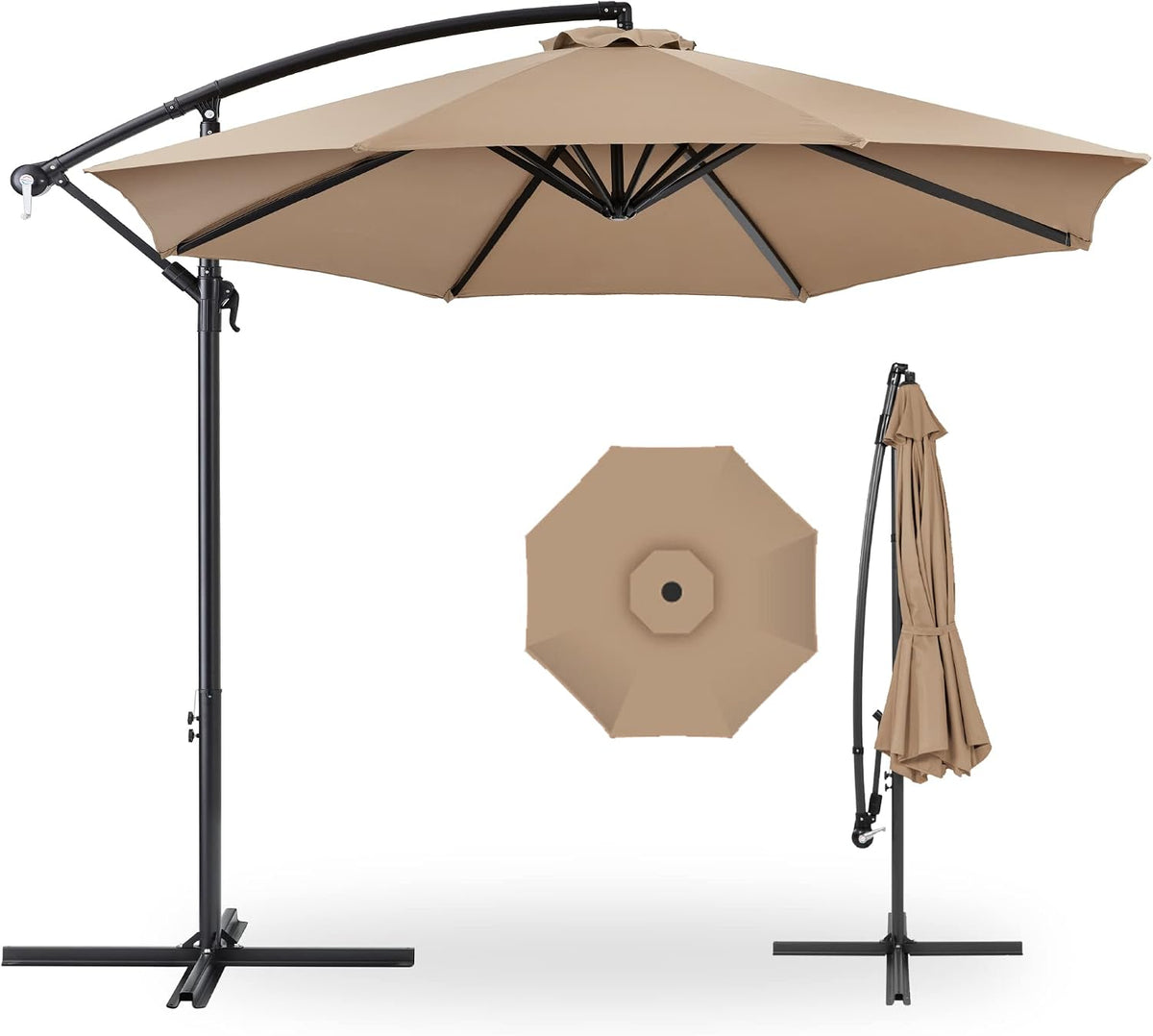 Best Choice Products 10ft Offset Cantilever Hanging Market Patio Umbrella, 8 Sturdy Ribs, Easy Adjustment - Tan