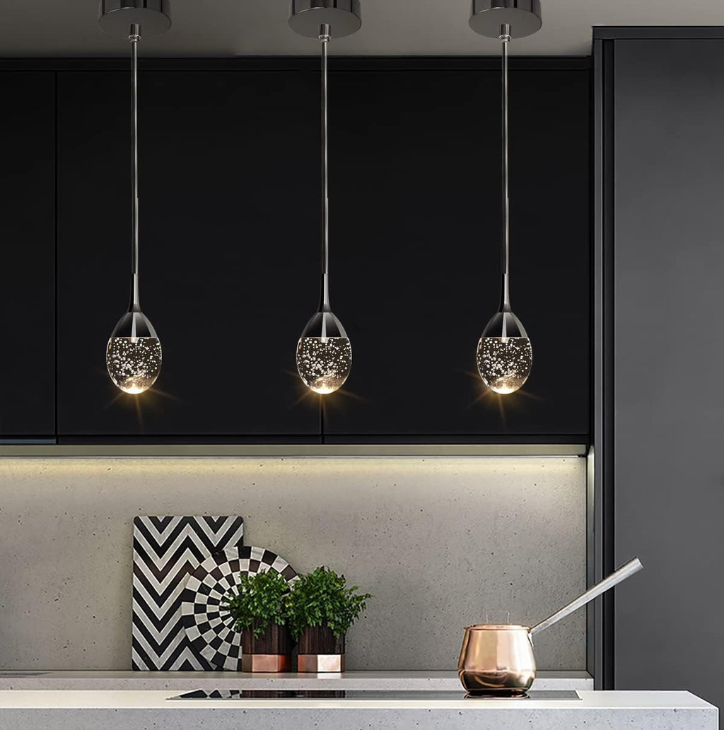 Teardrop Crystal Pendant Light, Black Hanging Ceiling Lighting Fixtures, Modern LED Bubble Kitchen Bar Lights Dimmable with Adjustable Metal Rods for Bathroom Dining Room