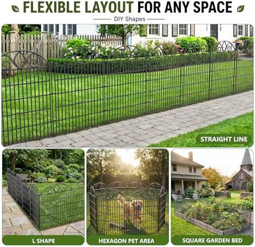 No Dig Garden Fence Outdoor for Yard, 10 Panels with Gate