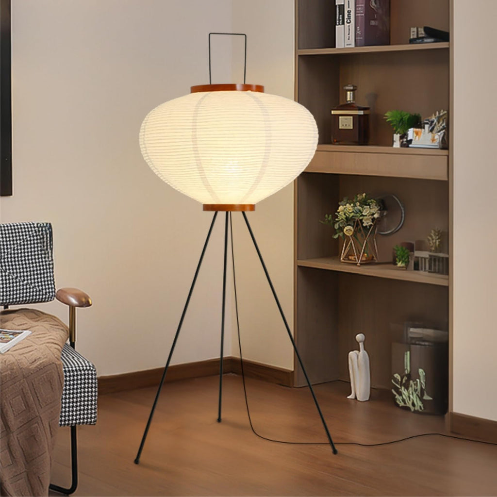 Rice Paper Floor Lamp, Japanese Paper Lantern for Wabi Sabi Decor