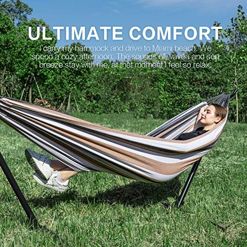 PNAEUT Double Hammock with Stand for Outside, Heavy-Duty, Portable (Coffee)