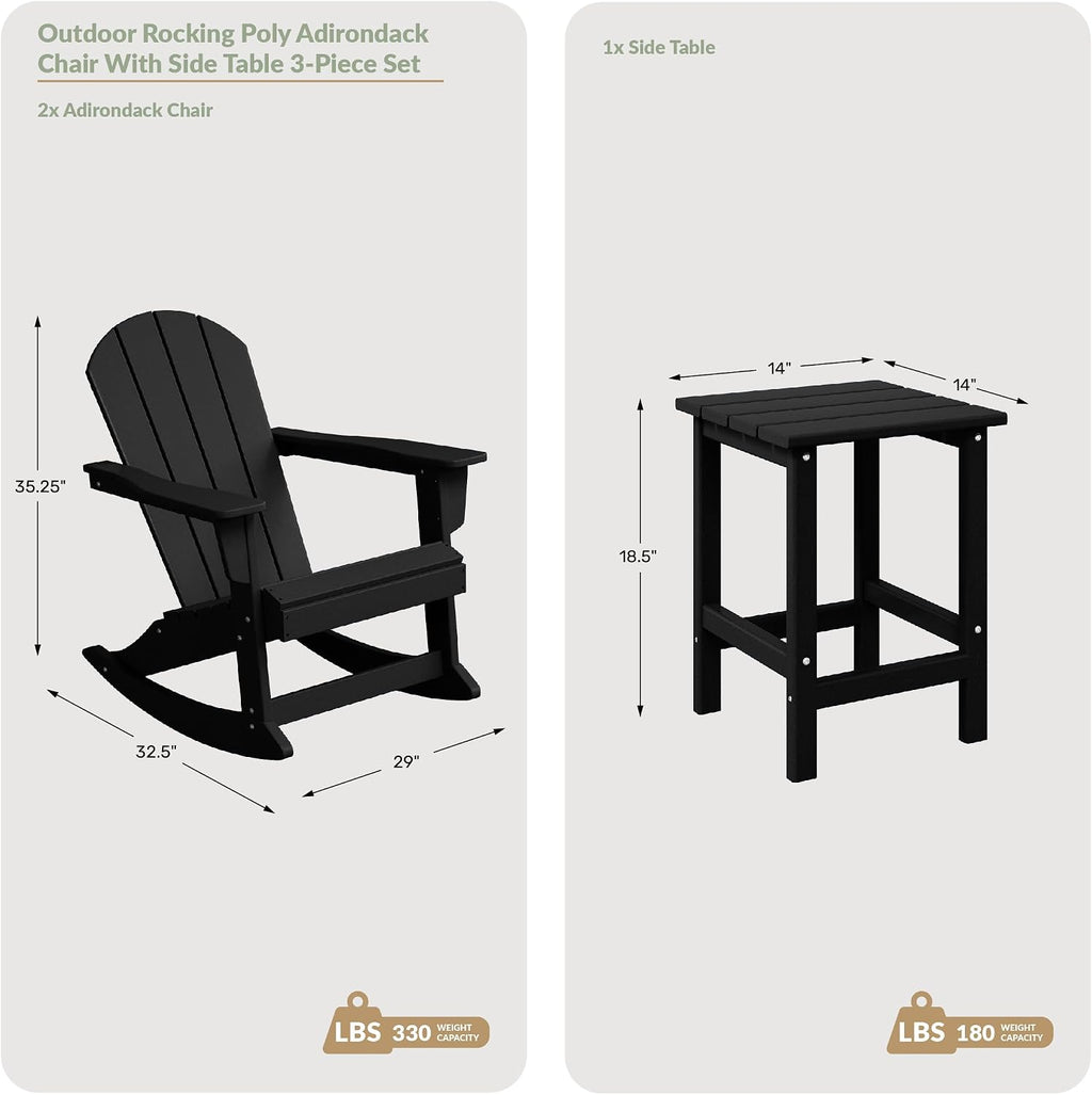 WestinTrends Malibu Outdoor Patio Rocking Adirondack Chairs with Side Table Set, Turquoise