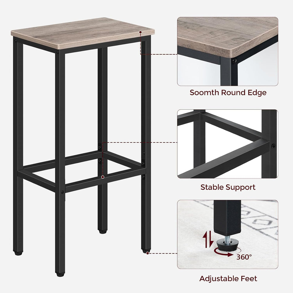 MAHANCRIS Set of 2 Bar Stools, 29.5" Tall Counter Bar Stools, Kitchen Breakfast Bar Chairs with Footrest, Rectangular Industrial Bar Chairs, for Dining Room, Greige and Black BAHG01701