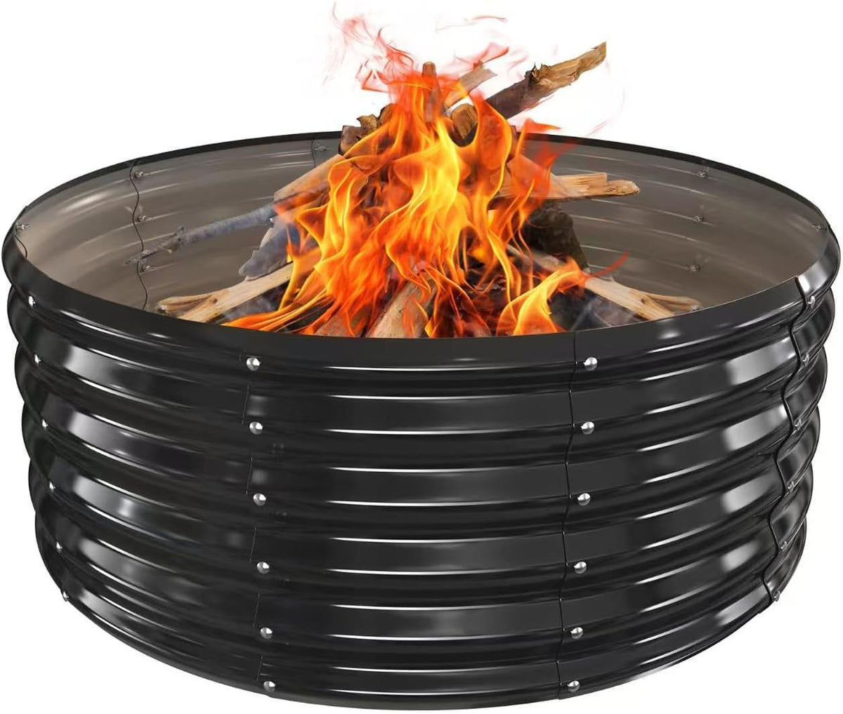 17In Tall 40 Inch Diameter Round Galvanized Fire Pit Ring/Fire Ring Black