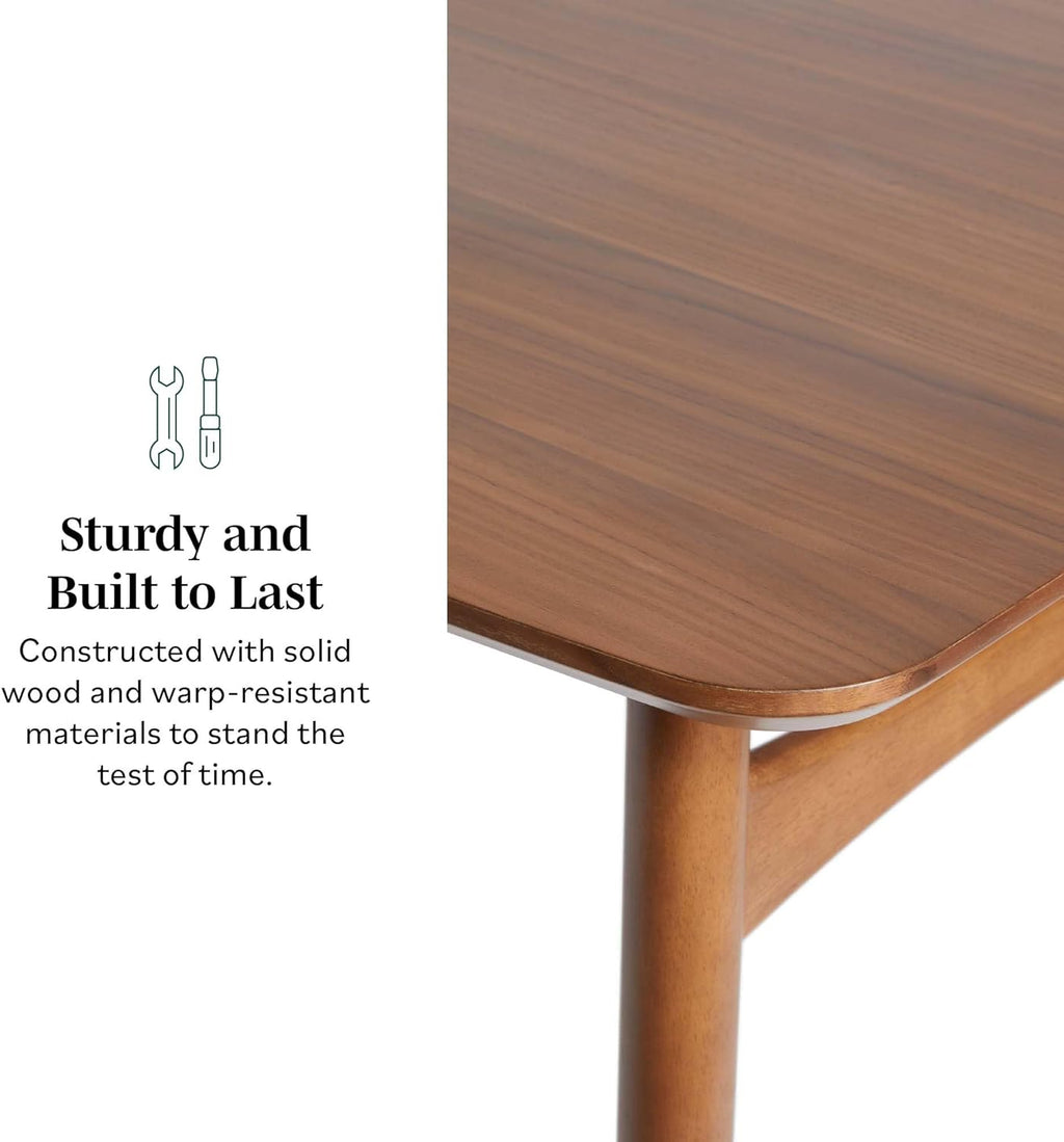 Walker Edison Mid-Century Modern Solid Wood Tapered-Leg Dining Table, 59 Inch, Walnut