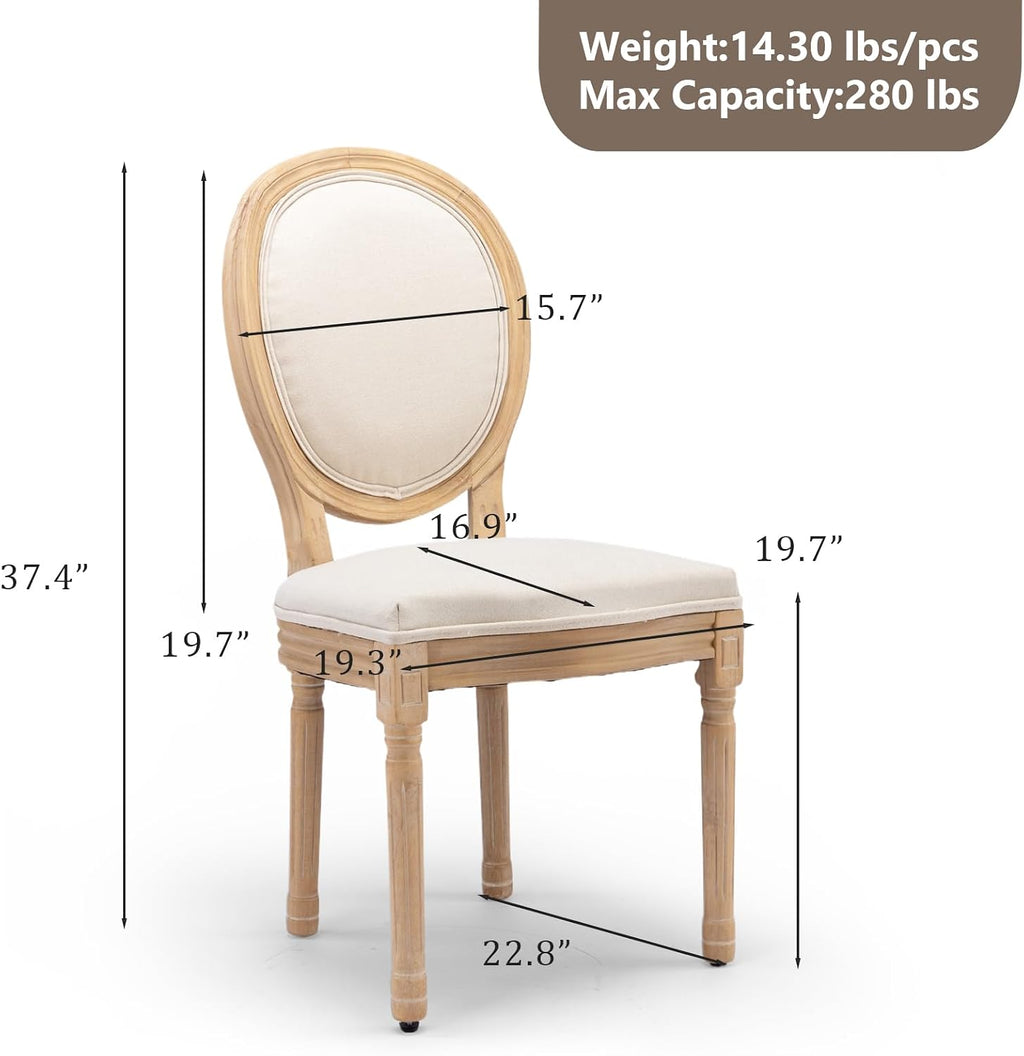 French Country Dining Chairs, Beige Linen, Set of 4