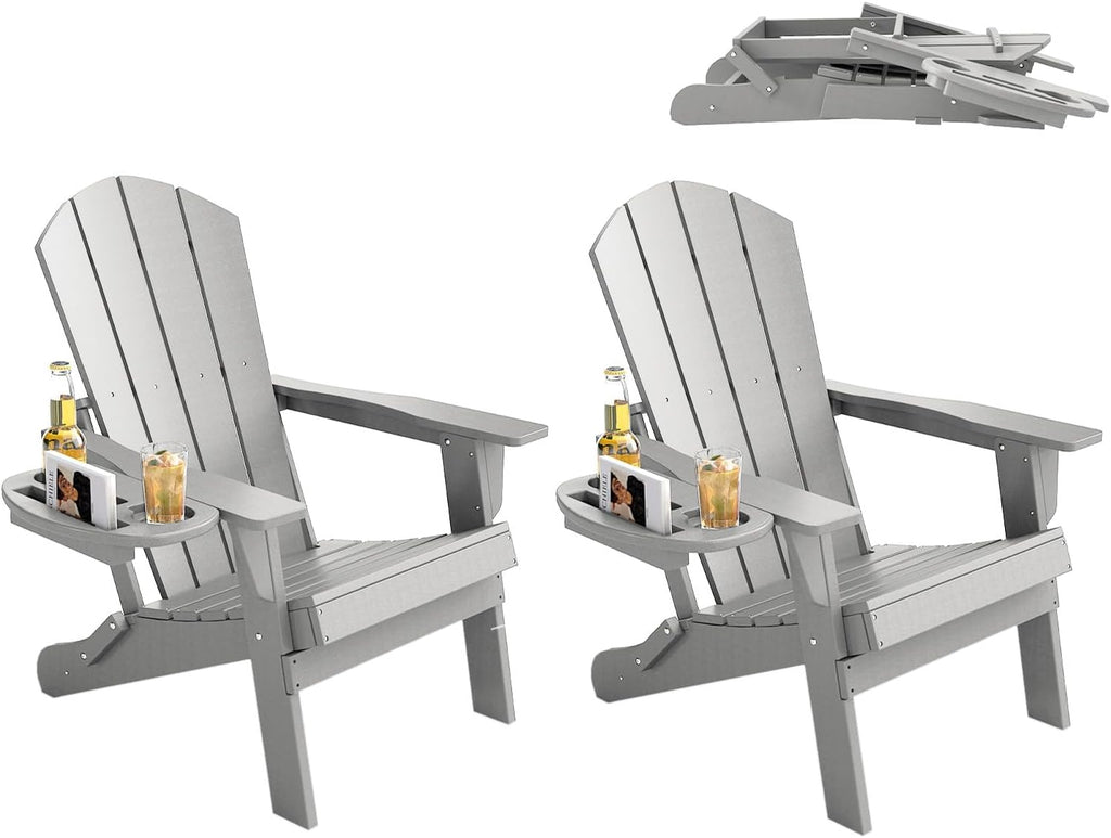Folding Adirondack Chair Set of 2 with 4-in-1 Cup Holder,Fire Pit Chair