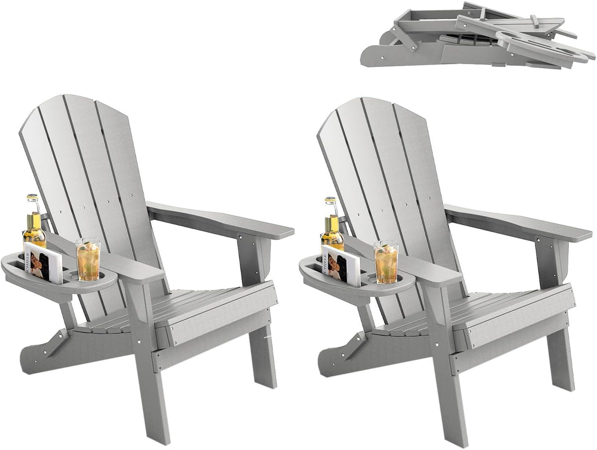 Folding Adirondack Chair Set of 2 with 4-in-1 Cup Holder,Fire Pit Chair