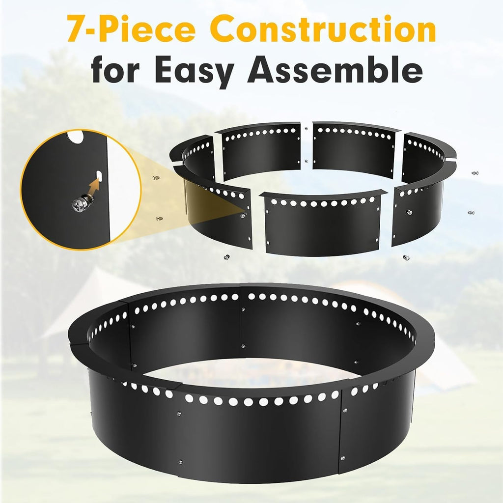 Smokeless Fire Pit Ring, 32 inch Outer/28 inch Inner Outside Fire Pit, Heavy Duty Large Solid Metal Steel Round Firepit Rim Insert for Outside Wood Burning, DIY Campfire Ring