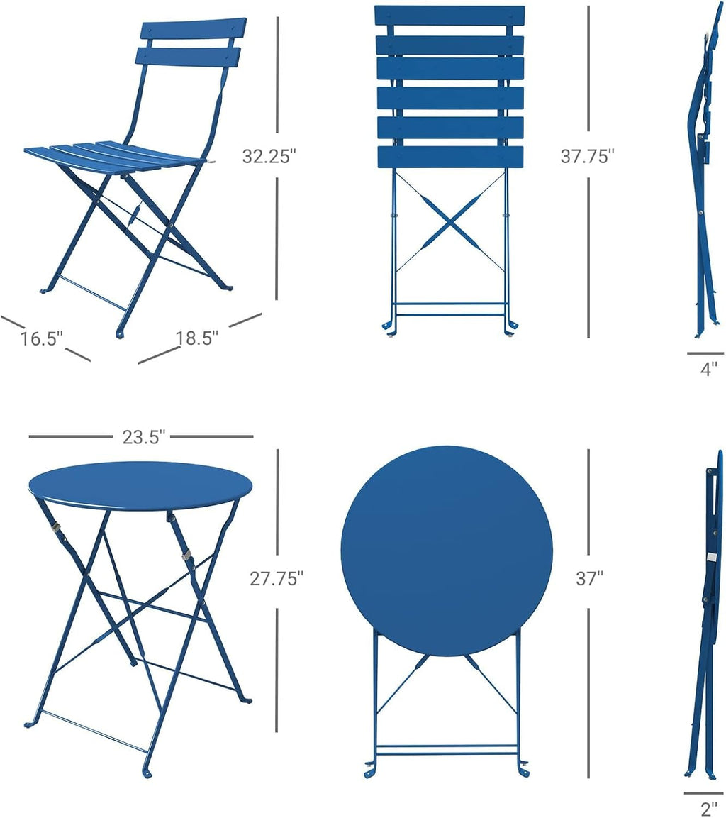 Grand Patio 3 Piece Folding Patio Bistro Set for Outdoor, Peacock Blue