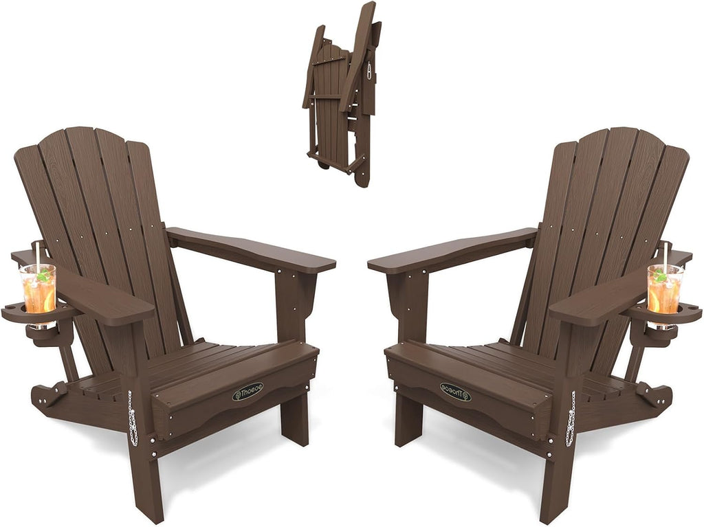 THOEOE Folding Adirondack Chair Set of 2, HDPE Plastic Patio Chairs