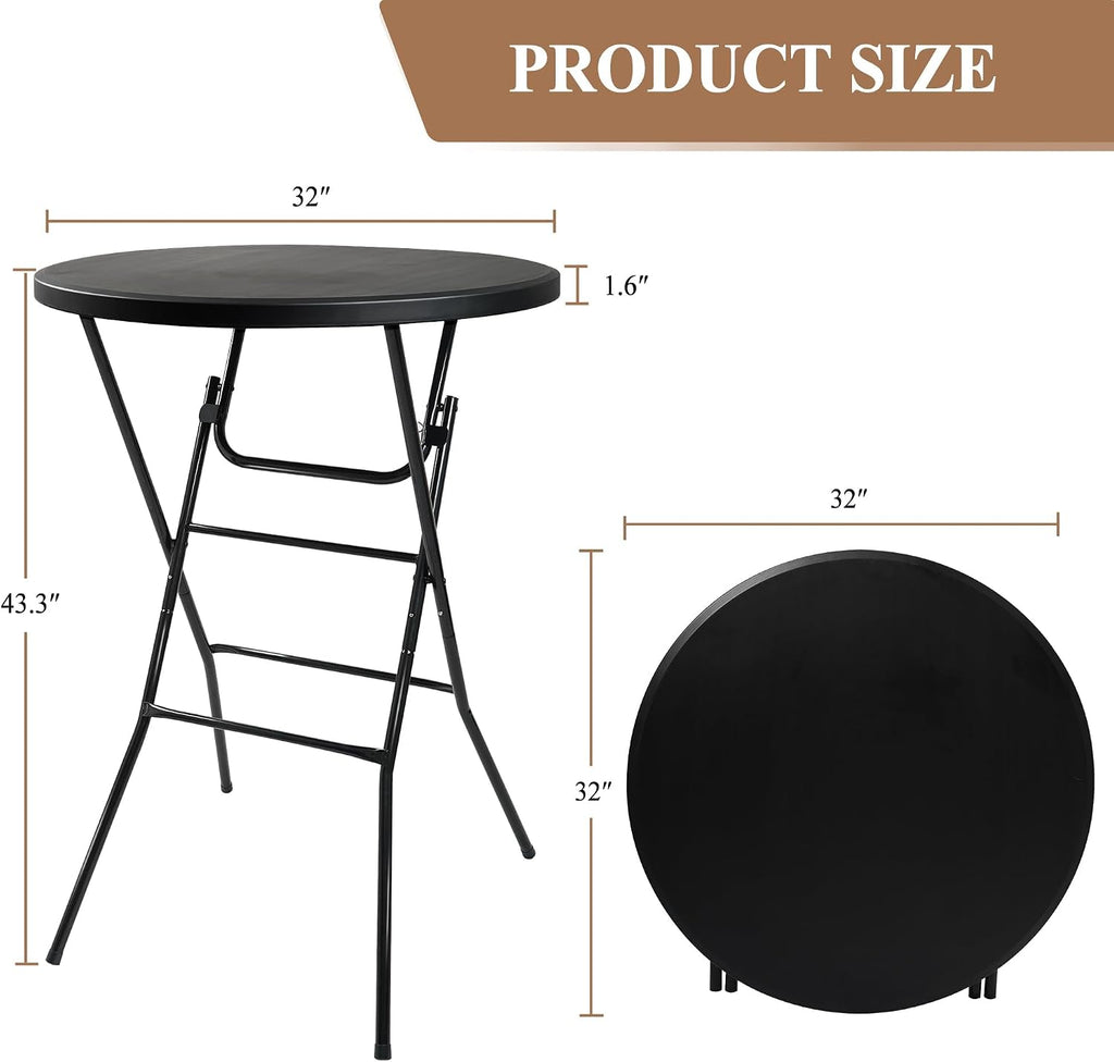 Cocktail Table, D32in x H43.3in Folding Round Cocktail Table High Top