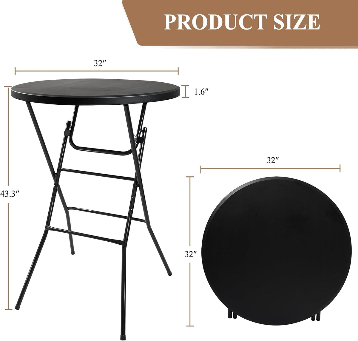 Cocktail Table, D32in x H43.3in Folding Round Cocktail Table High Top
