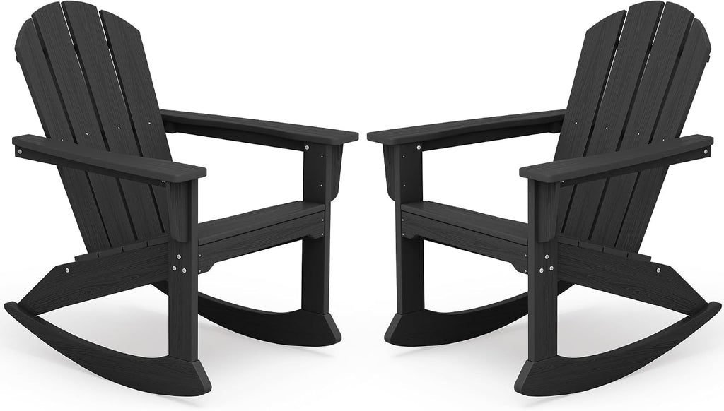 SERWALL Outdoor HDPE Adirondack Rocking Chairs, All-Weather, Black, 2PCS