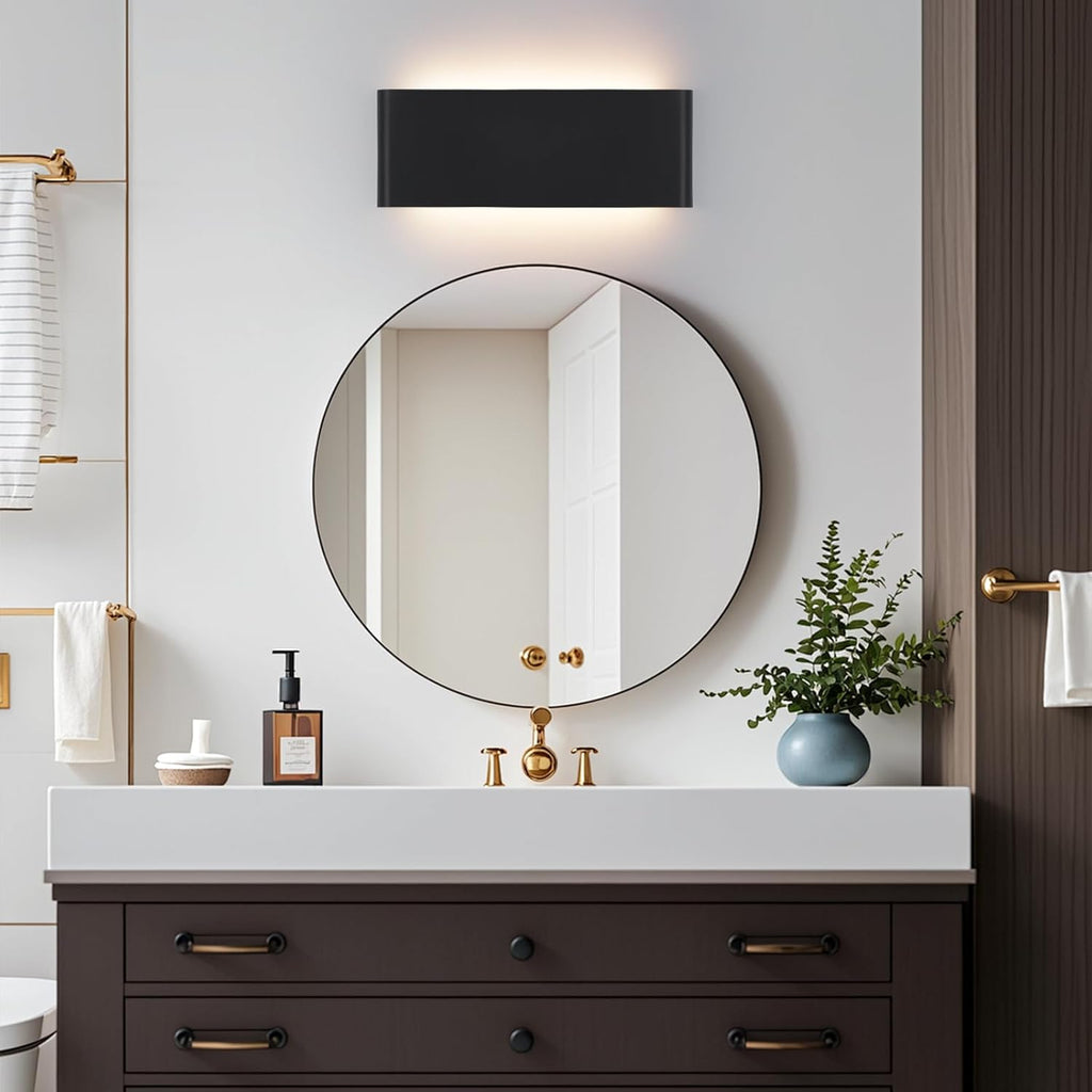 Mille Luckiole 11 Inch Hallway LED Wall Light,5-in-1 CCT 3000K/3500K4000K/5000K/6500K Selectable,Modern LED Sconce Wall for Stairwell,Bedroom,and Bathroom Vanity Mirror,15W Black 4 Pack Led Wall Lamp