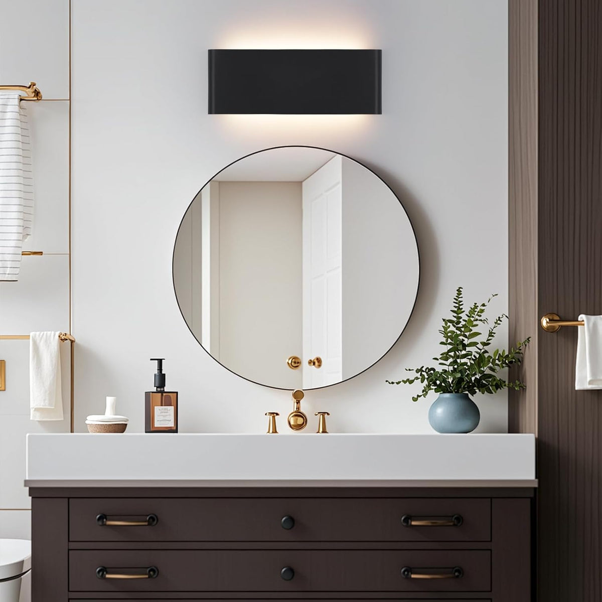 Mille Luckiole 11 Inch Hallway LED Wall Light,5-in-1 CCT 3000K/3500K4000K/5000K/6500K Selectable,Modern LED Sconce Wall for Stairwell,Bedroom,and Bathroom Vanity Mirror,15W Black 4 Pack Led Wall Lamp