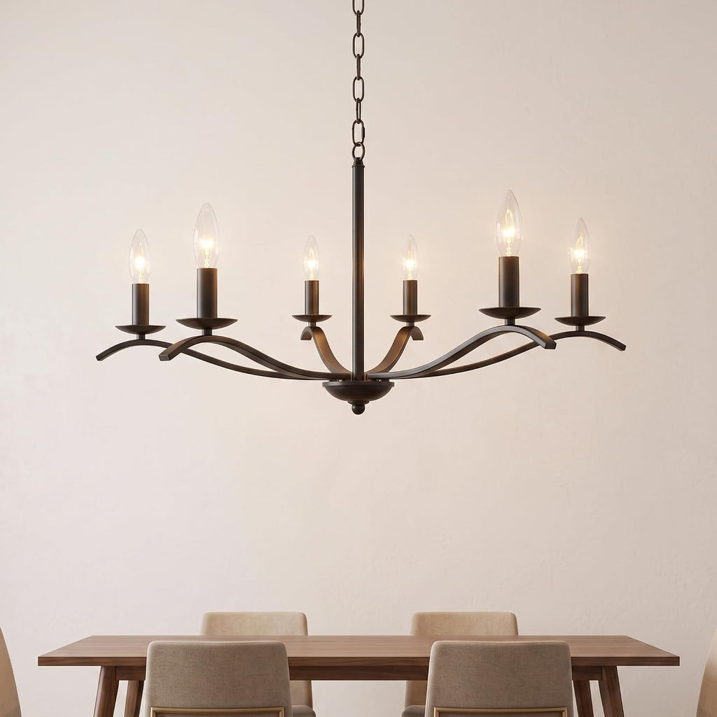 30" Black Chandeliers for Dining Room 6-Light Farmhouse High Ceiling Chandelier Modern Candle Pendant Light Fixture for Living Room,Kitchen Island,Foyer, Bedroom,Entryway,E12