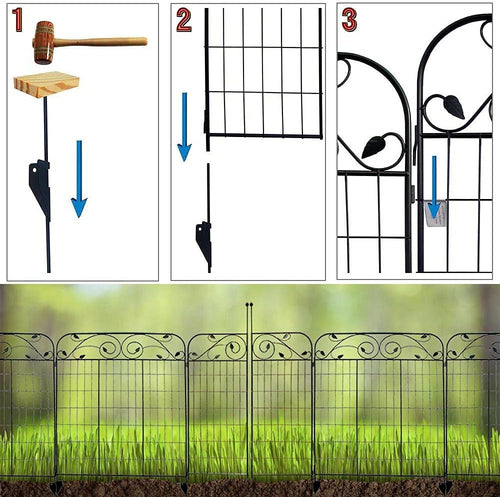 1 Pack 44 Inches x 36 Inches Black Coated Steel Decorative Garden Fence Gate with 8 Leaves, Heavy Duty Metal Wire Border Gate