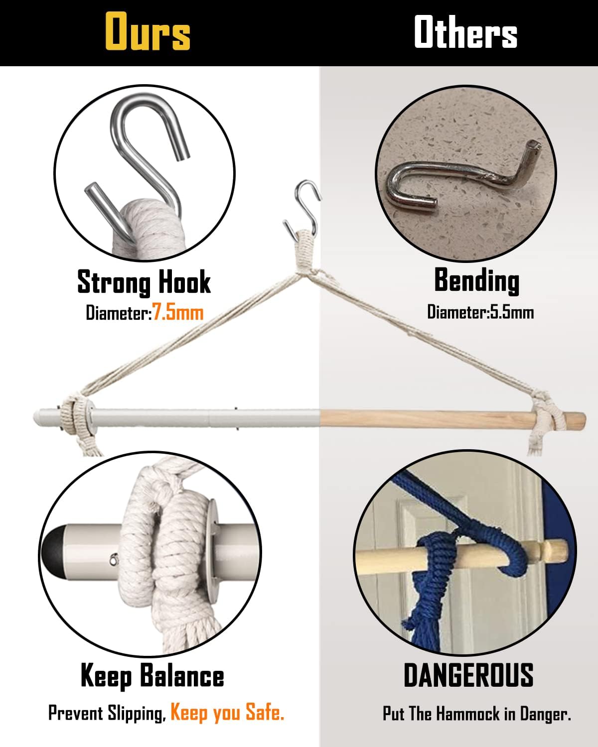xxl hammock chair hanging rope swing with 2, close-up detail