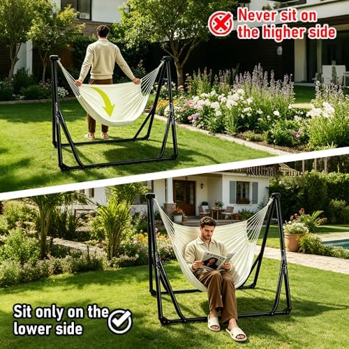 2-in-1 Hammock Chair, Foldable Steel Stand Indoor Outdoor Swing Bag