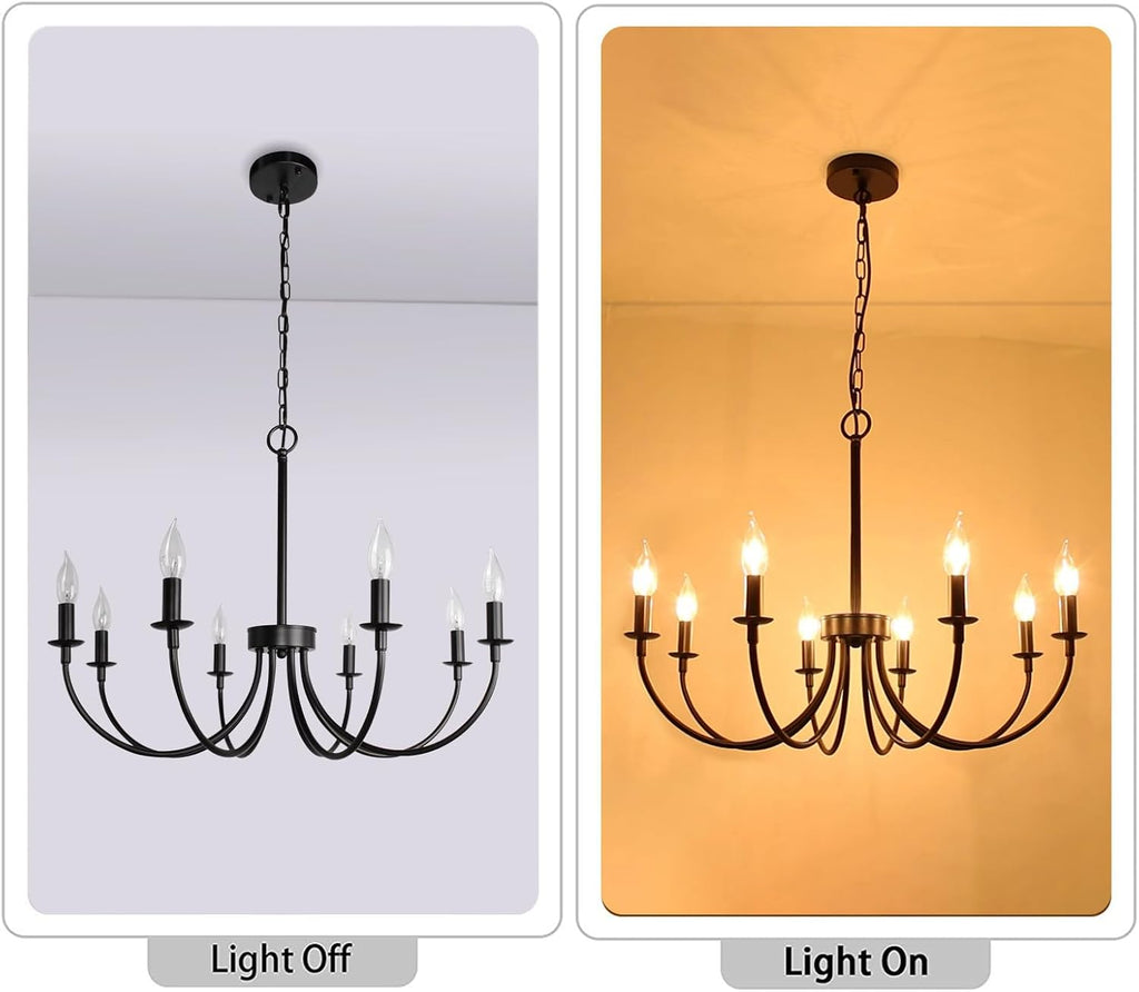 8 light black farmhouse chandelier, dining room light on a desk or shelf
